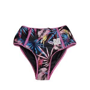Peek & Beau Black Pink High Leg Cheeky Bikini Bottom Floral Womens Size UK‎ 10